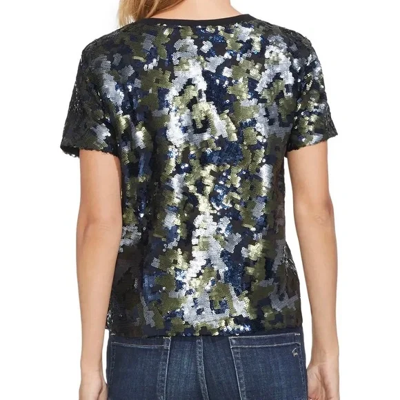 NWT. VINCE CAMUTO Sequins Top Military Green Color - Picture 2 of 9